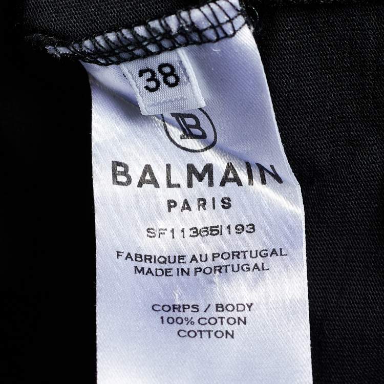 Pre Owned Balmain Black Logo Print Cotton Button Detail Tank Top M