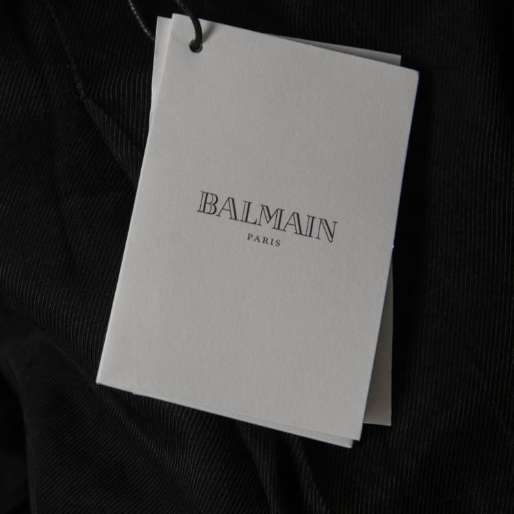 Pre Owned Balmain Olive Green Leather Pocketed Draped Leather Jacket L