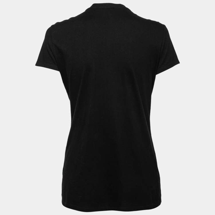 Pre Owned Balmain Black Pearl & Rhinestone Embellished Cotton T-Shirt M