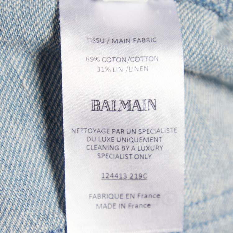 Pre Owned Balmain Blue Denim Effect Cotton & Linen Midi Skirt M