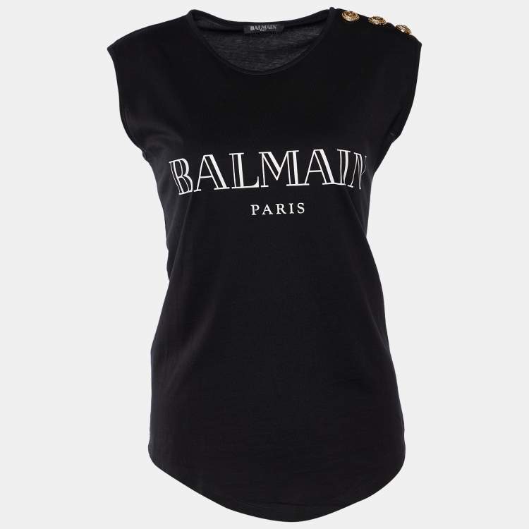 Pre Owned Balmain Black  Logo Printed Cotton Knit Tank Top S