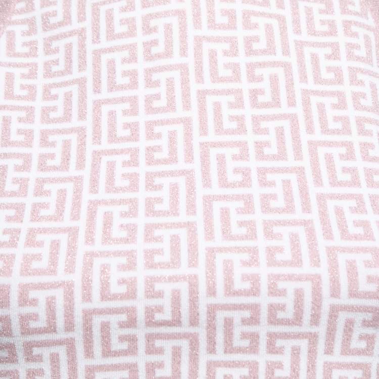 Pre Owned Balmain Pink Jacquard Lurex Knit Mock Neck Crop Top L