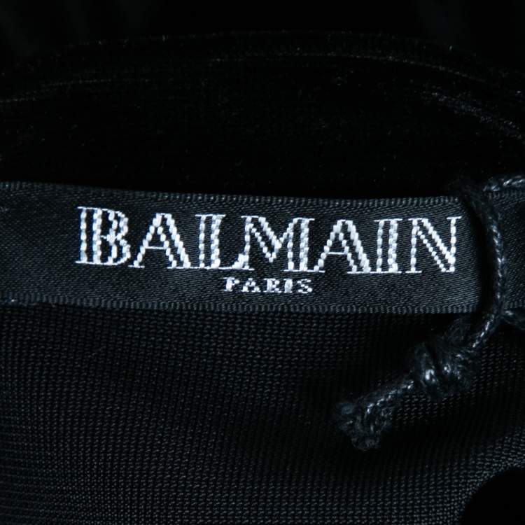 Pre Owned Balmain Black Velvet Long Sleeve Bodysuit L