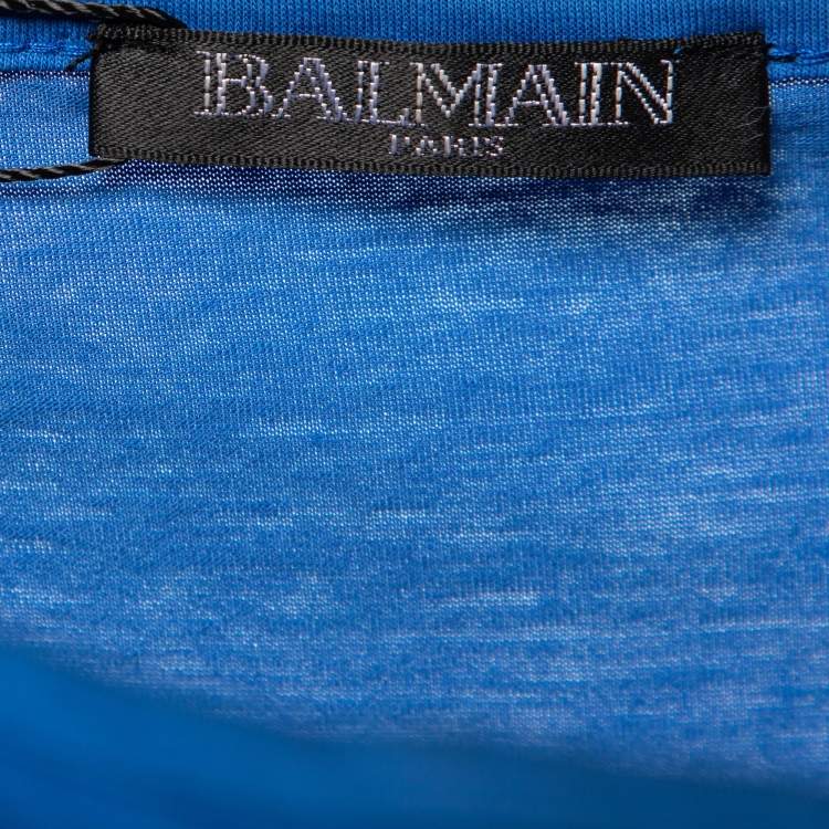 Pre Owned Balmain Blue Jersey Button Detail Sleeveless Top M