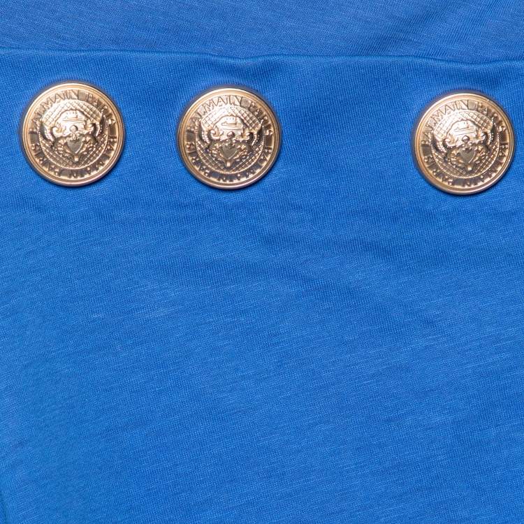 Pre Owned Balmain Blue Jersey Button Detail Sleeveless Top M