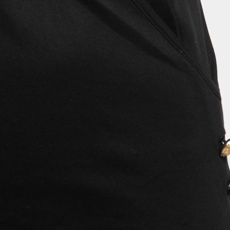 Pre Owned Balmain Black Jersey V-Neck Faux Wrap Top S
