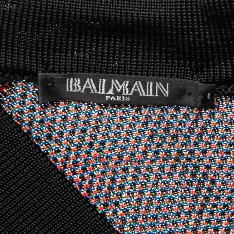 Pre Owned Balmain Multicolor Floral Jacquard Knit Long Sleeve Dress S