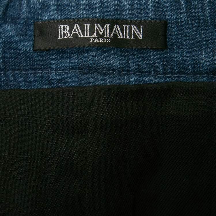 Pre Owned Balmain Blue Denim Side-Lace Detail Mini Skirt M