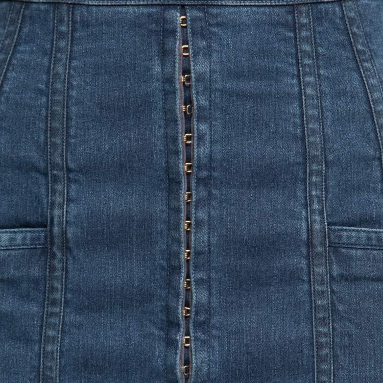 Pre Owned Balmain Blue Denim Side-Lace Detail Mini Skirt M