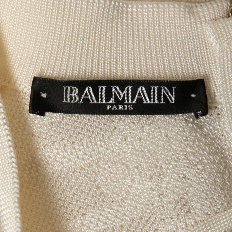 Pre Owned Balmain Cream Jacquard Stretch Knit Lace-Up Detail Bodycon Dress S
