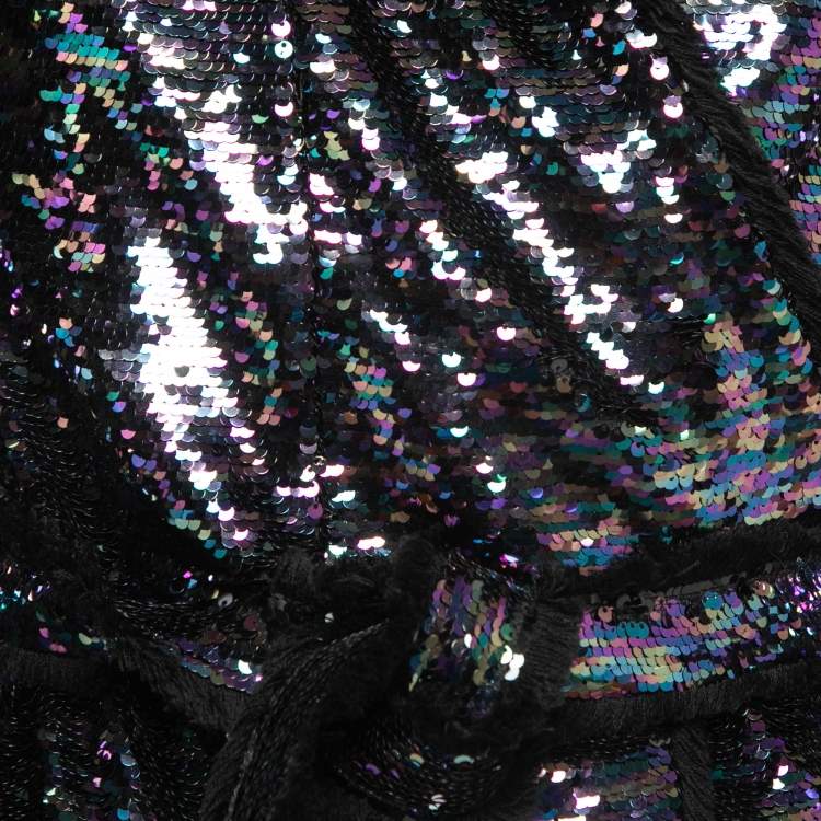 Pre Owned Balmain Purple Sequined Frayed Belted Blazer M