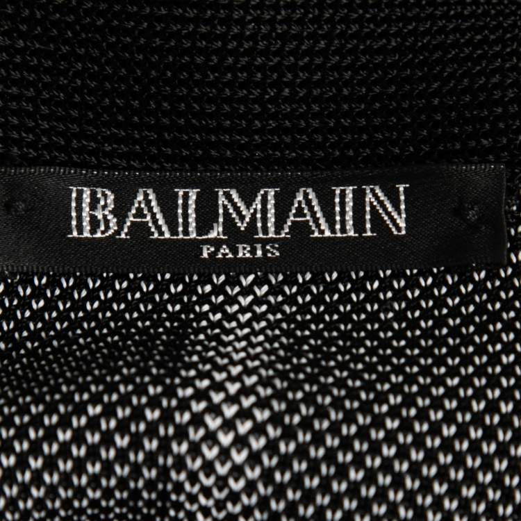 Pre Owned Balmain Black Striped Knit Long Open Cardigan M