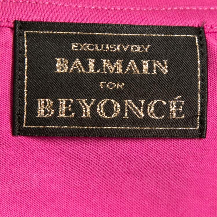 Pre Owned Balmain X Beyonce Pink Cotton Logo T-Shirt S