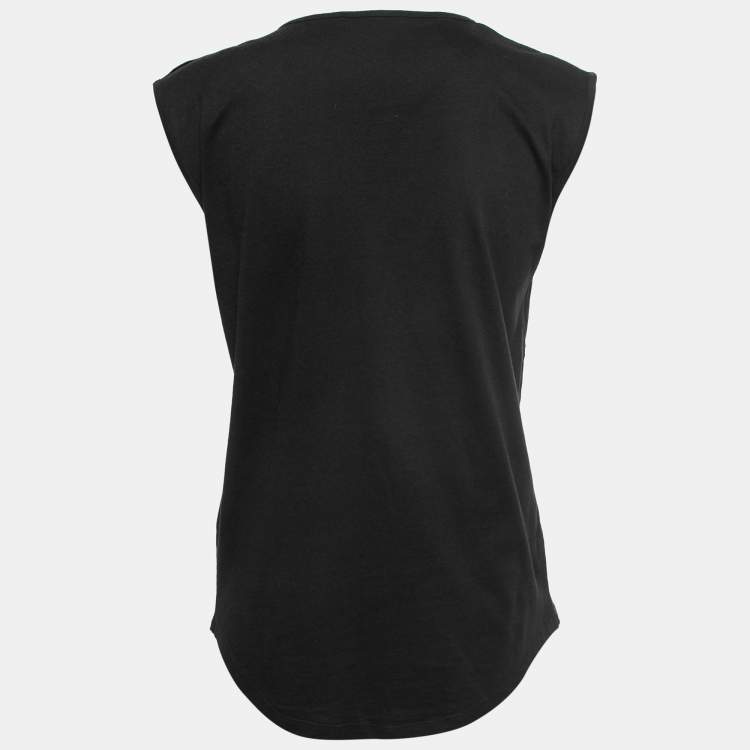 Pre Owned Balmain Black Cotton Logo Printed Sleeveless Top S