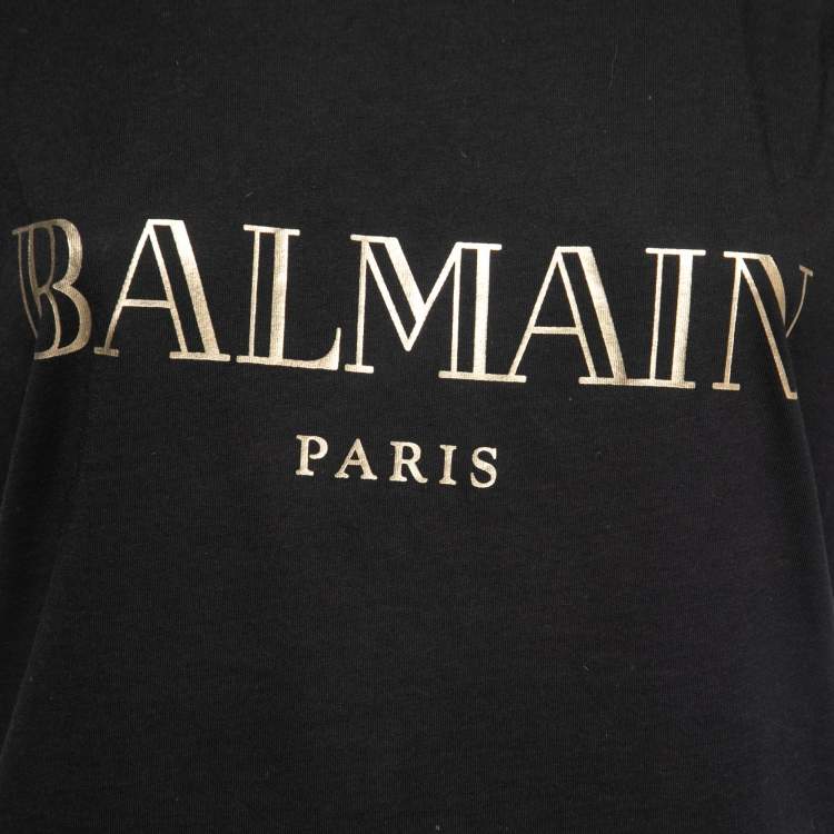 Pre Owned Balmain Black Cotton Logo Printed Sleeveless Top S