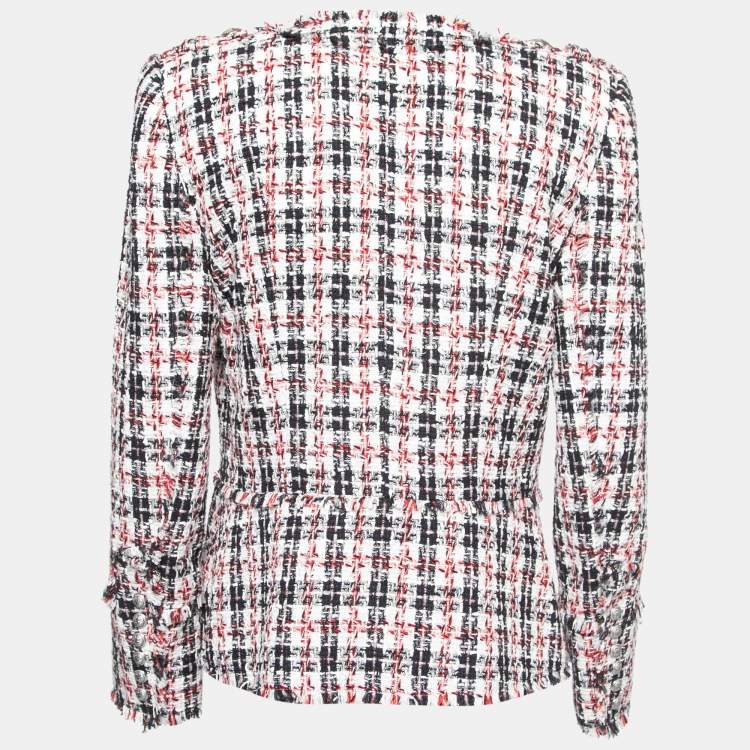 Pre Owned Balmain Black & Red Tweed Button Embellished Jacket M