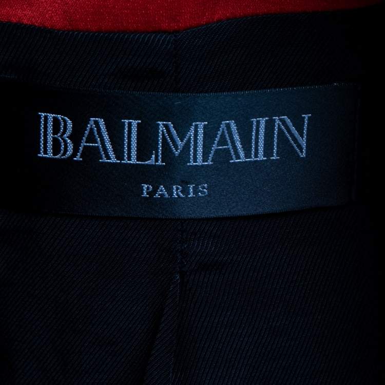 Pre Owned Balmain Red Jacquard Double-Breasted Blazer M