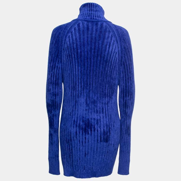 Balmain Blue Knit Button Embellished Turtleneck Sweater Dress M Balmain TLC