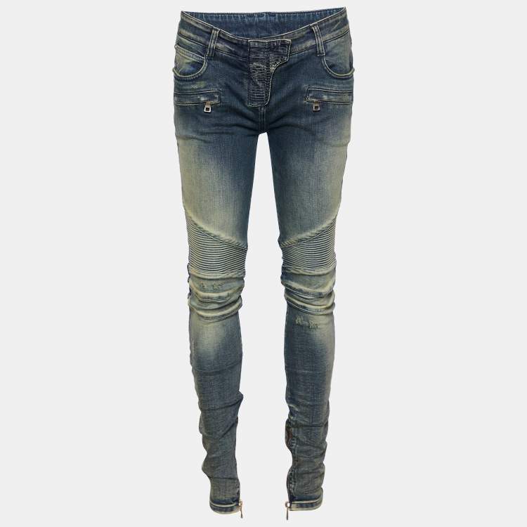 Balmain Men's Blue Slim-cut Faded Biker Jeans, Brand Size 32  WH1MG030149D-6FC - Apparel - Jomashop