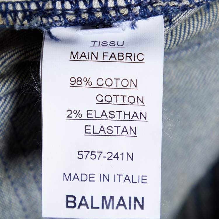 Pre Owned Balmain Blue Denim Moto Biker Jeans M