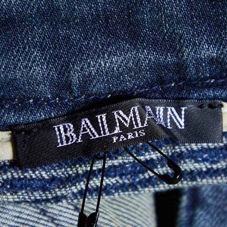 Pre Owned Balmain Blue Denim Moto Biker Jeans M
