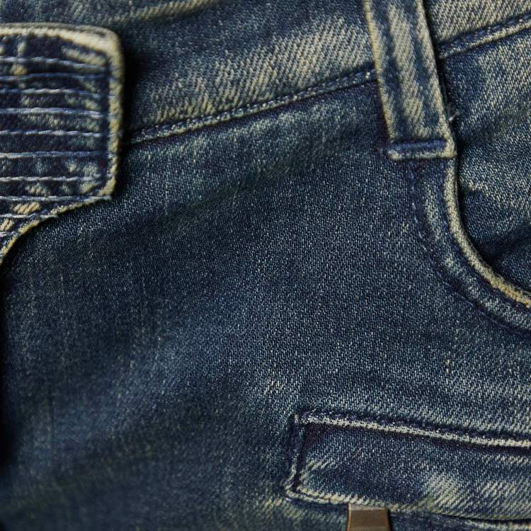 Pre Owned Balmain Blue Denim Moto Biker Jeans M