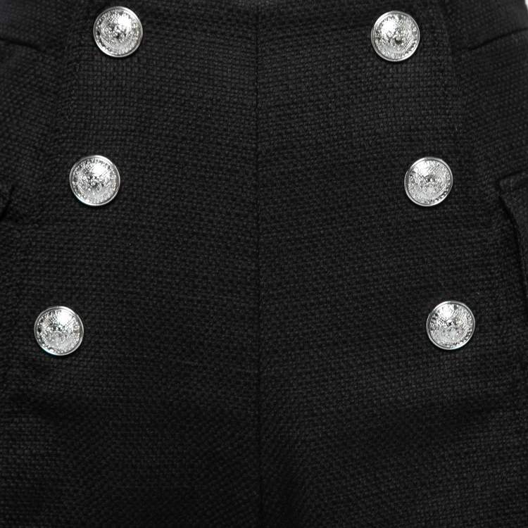 Pre Owned Balmain Black Canvas Button Embellished High-Waist Shorts S