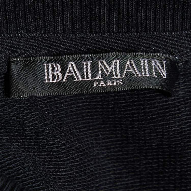 Pre Owned Balmain Black Logo Printed Cotton Sweatshirt M