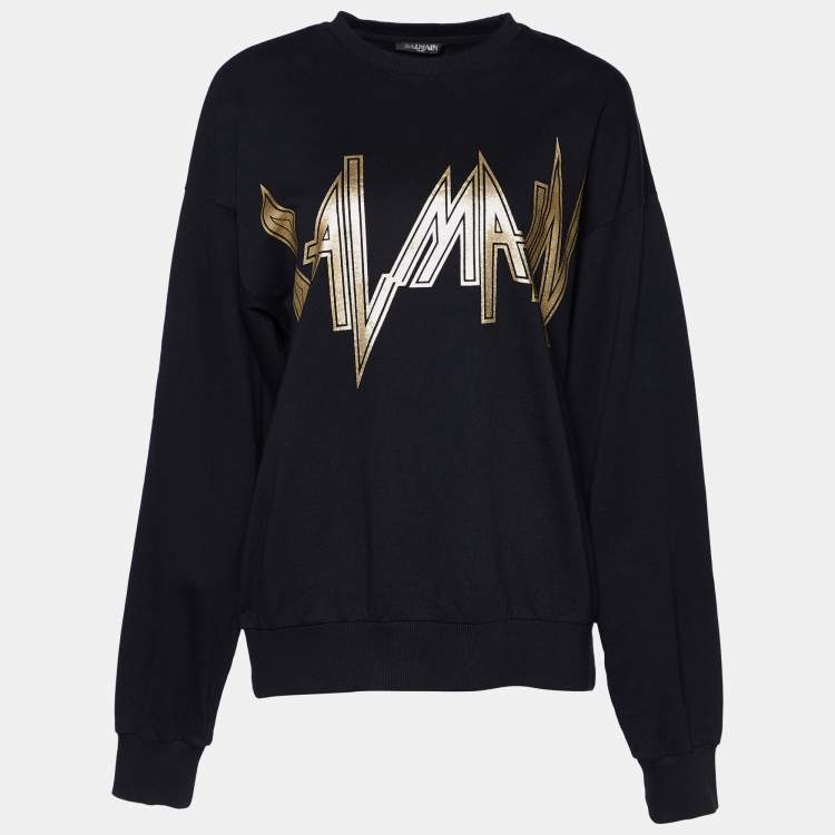 Pre Owned Balmain Black Logo Printed Cotton Sweatshirt M