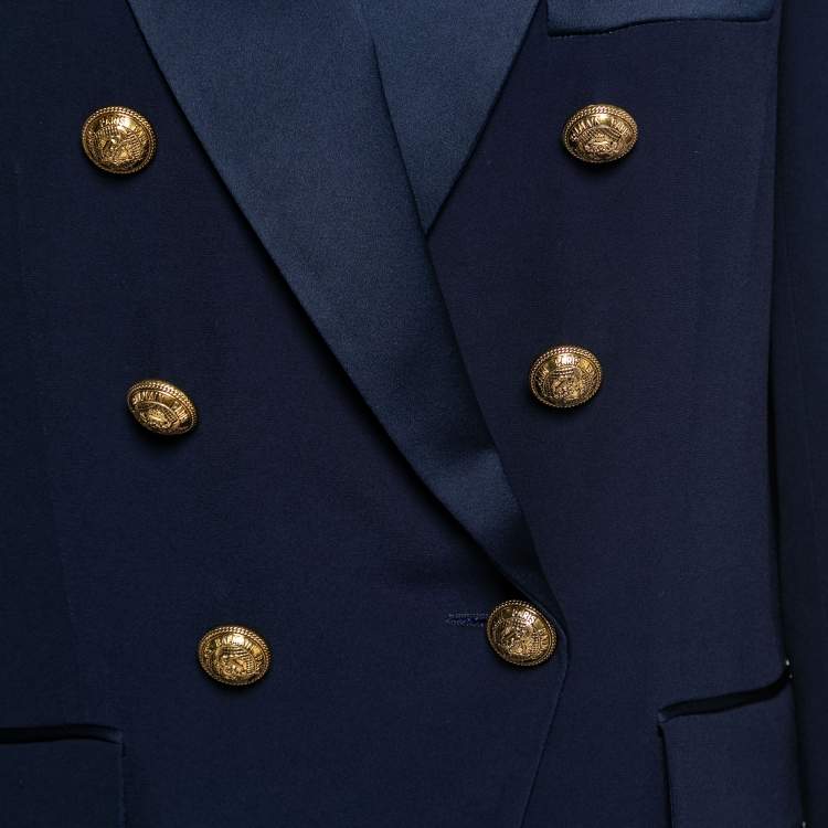Pre Owned Balmain Dark Blue Crepe Double-Breasted Blazer M