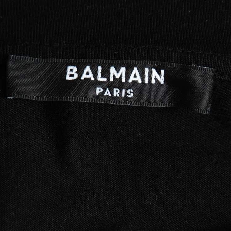 Pre Owned Balmain Black Cotton Logo Embroidered Embellished T-Shirt M