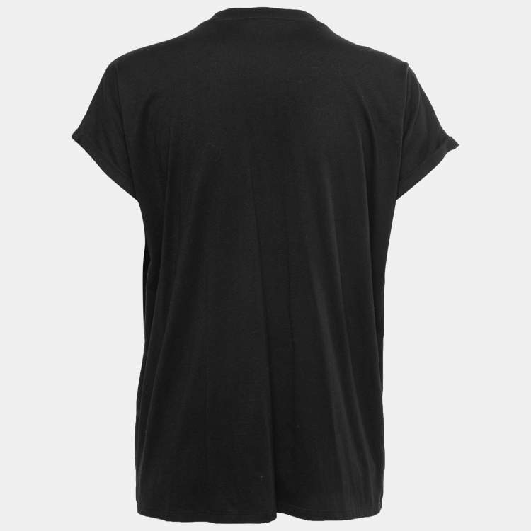 Pre Owned Balmain Black Cotton Logo Embroidered Embellished T-Shirt M