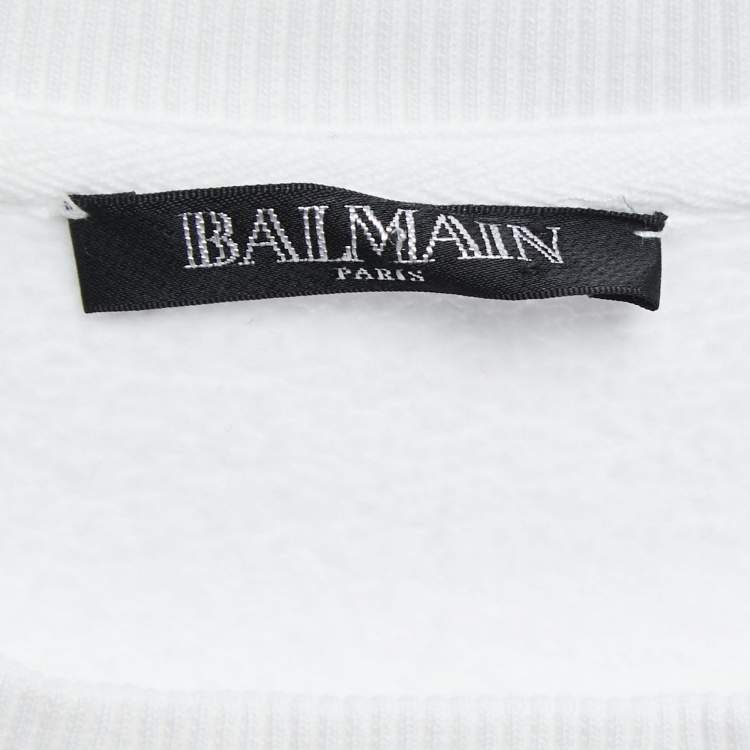 Pre Owned Balmain White Rib Knit Logo Print Raglan Sleeve Sweatshirt L