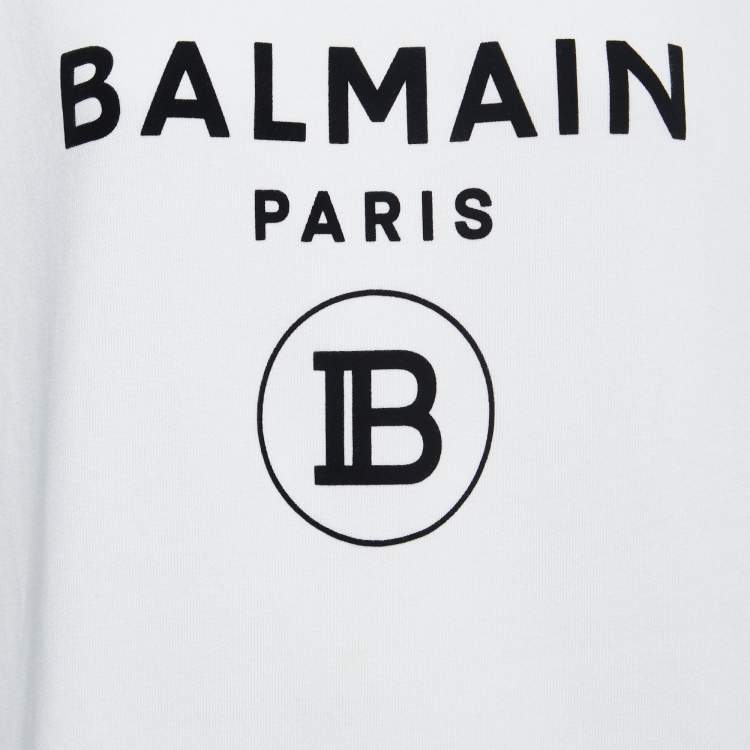 Pre Owned Balmain White Rib Knit Logo Print Raglan Sleeve Sweatshirt L
