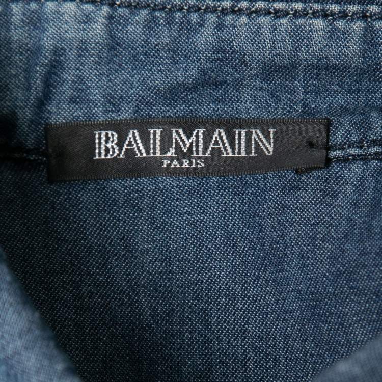 Pre Owned Balmain Blue Faded Effect Denim Pocket Detailed Button Front Sleeveless Shirt S