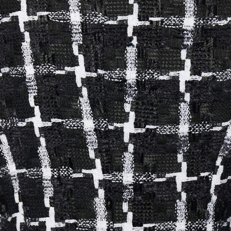 Pre Owned Balmain Black Checkered Fringed Boucle Open Front Blazer M