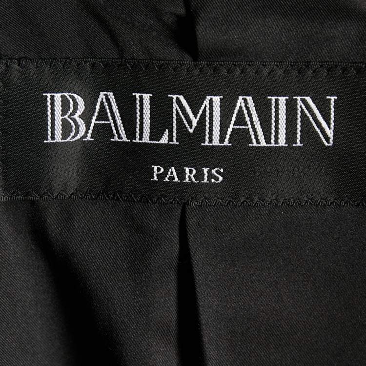 Pre Owned Balmain Black Checkered Fringed Boucle Open Front Blazer M