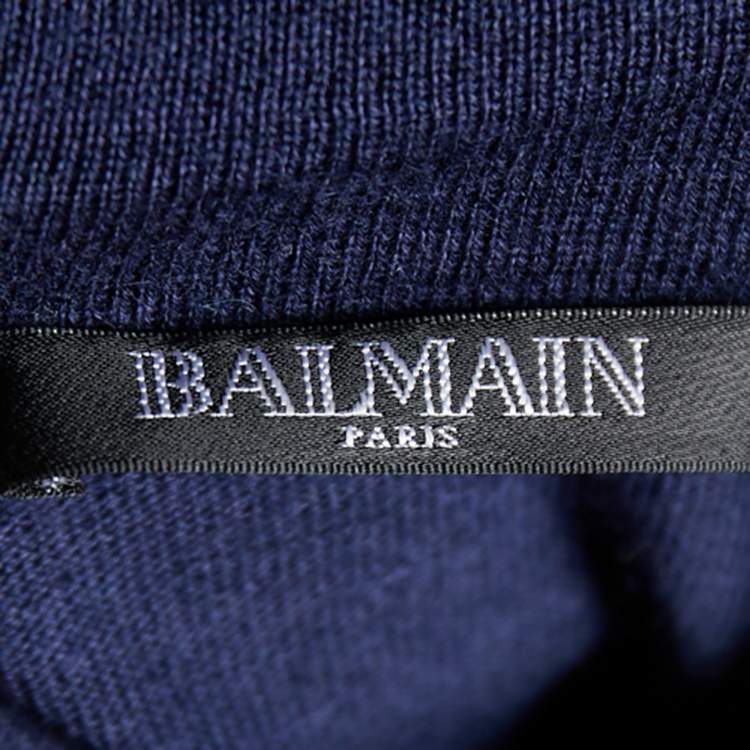 Pre Owned Balmain Navy Blue Wool Knit Turtleneck Sweater M