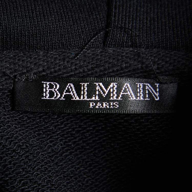 Pre Owned Balmain Black Tiger Printed Cotton Knit Hooded Sweat Jacket XS