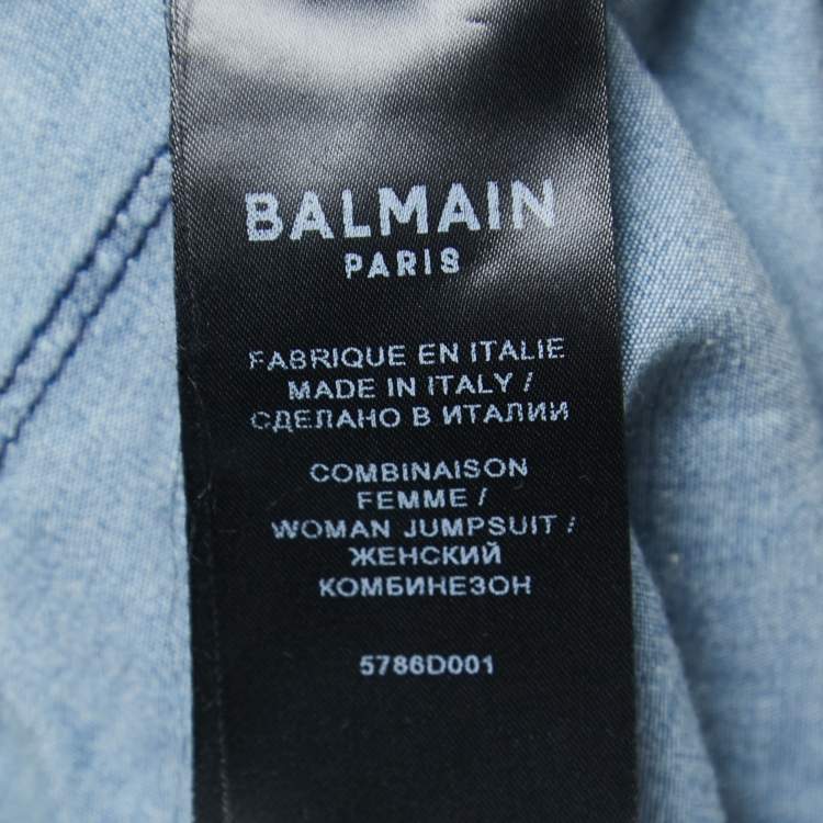 Pre Owned Balmain Blue Chambray Smocked Detail Jumpsuit S