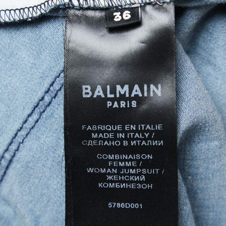 Pre Owned Balmain Blue Chambray Smocked Detail Jumpsuit S