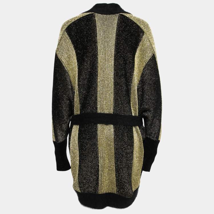 Pre Owned Balmain Black Lurex Velvet Belted Cardigan S