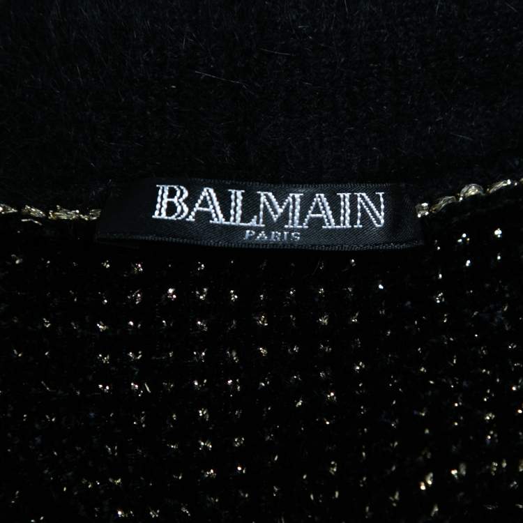 Pre Owned Balmain Black Lurex Velvet Belted Cardigan S