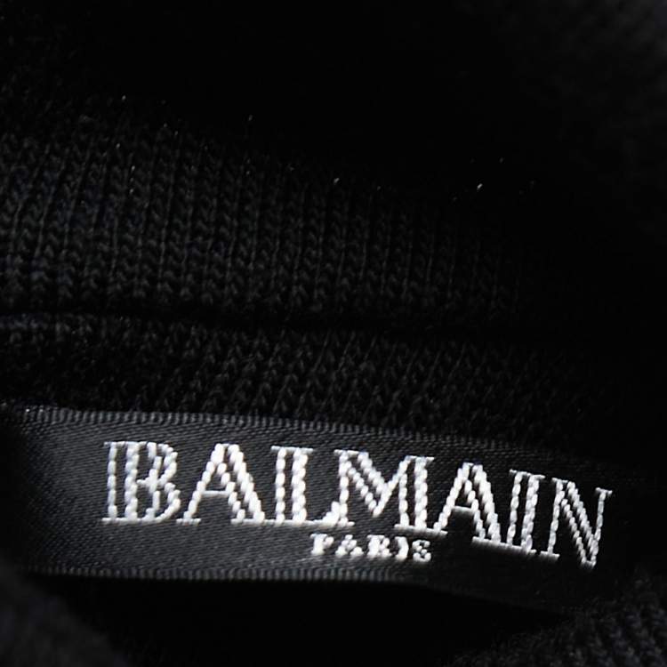 Pre Owned Balmain Black Wool High Neck Off Shoulder Dress M