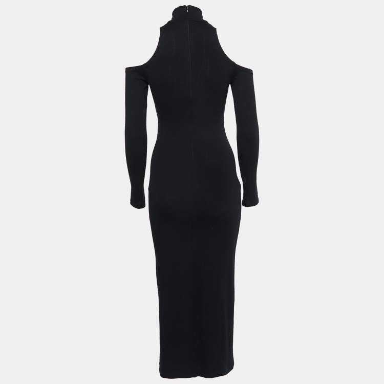 Pre Owned Balmain Black Wool High Neck Off Shoulder Dress M
