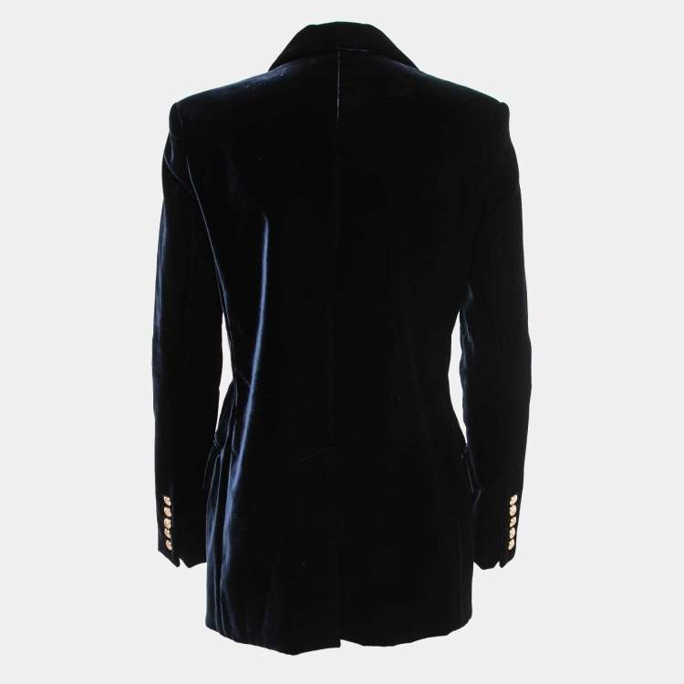 Pre Owned Balmain Dark Blue Velvet Shawl Lapel Blazer M