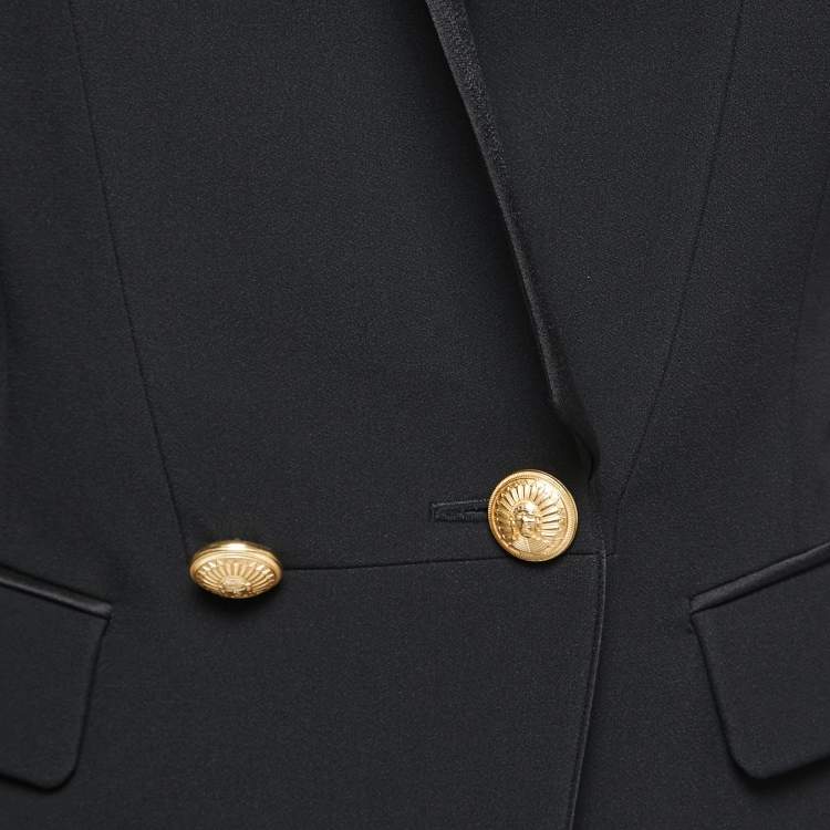 Pre Owned Balmain Black Crepe Shawl Collar Double Breasted Blazer M