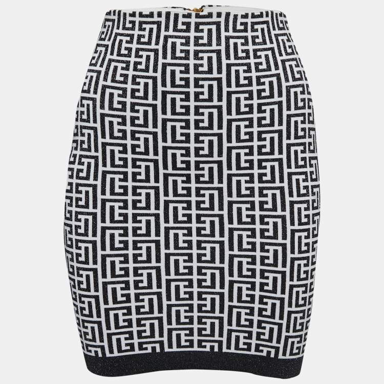 Pre Owned Balmain White/Black Monogram Lurex Knit Mini Skirt S