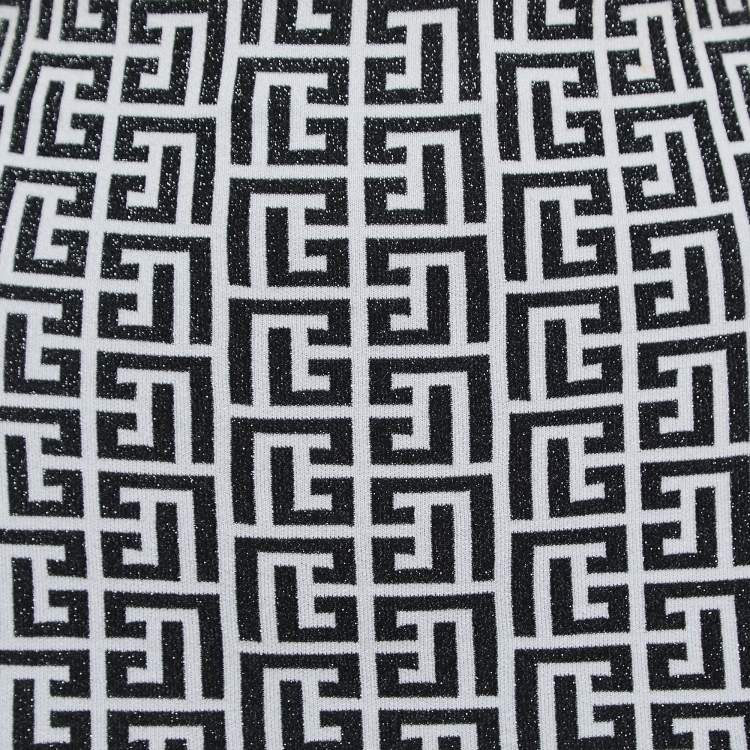 Pre Owned Balmain White/Black Monogram Lurex Knit Mini Skirt S
