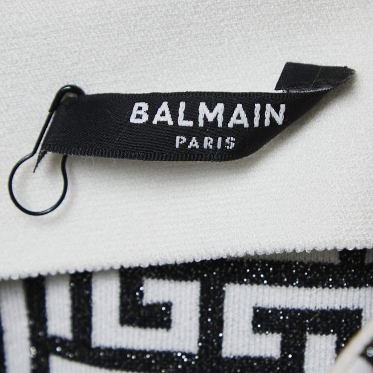 Pre Owned Balmain White/Black Monogram Lurex Knit Mini Skirt S